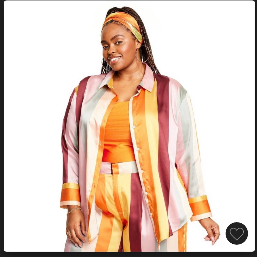 Fe Noel × Target Orange/Brown/Peach Button Down Shirt (3X)